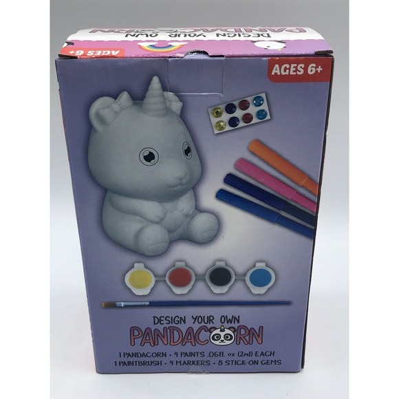 Design Your Own Pandacorn Panda Unicorn w/ Sticker Gems Markers Paints Brush NEW - Picture 2 of 3